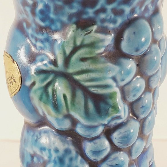 Vintage Inarco Pottery Blue Mood Indigo 8" Bud Vase E 3096 signed gold labels - Picture 9 of 11
